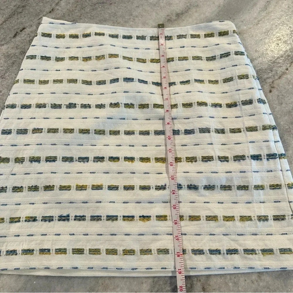 Loft Bohemian Boucle A-Line White, Blue & Green Midi Skirt Size 8 - Picture 5 of 8